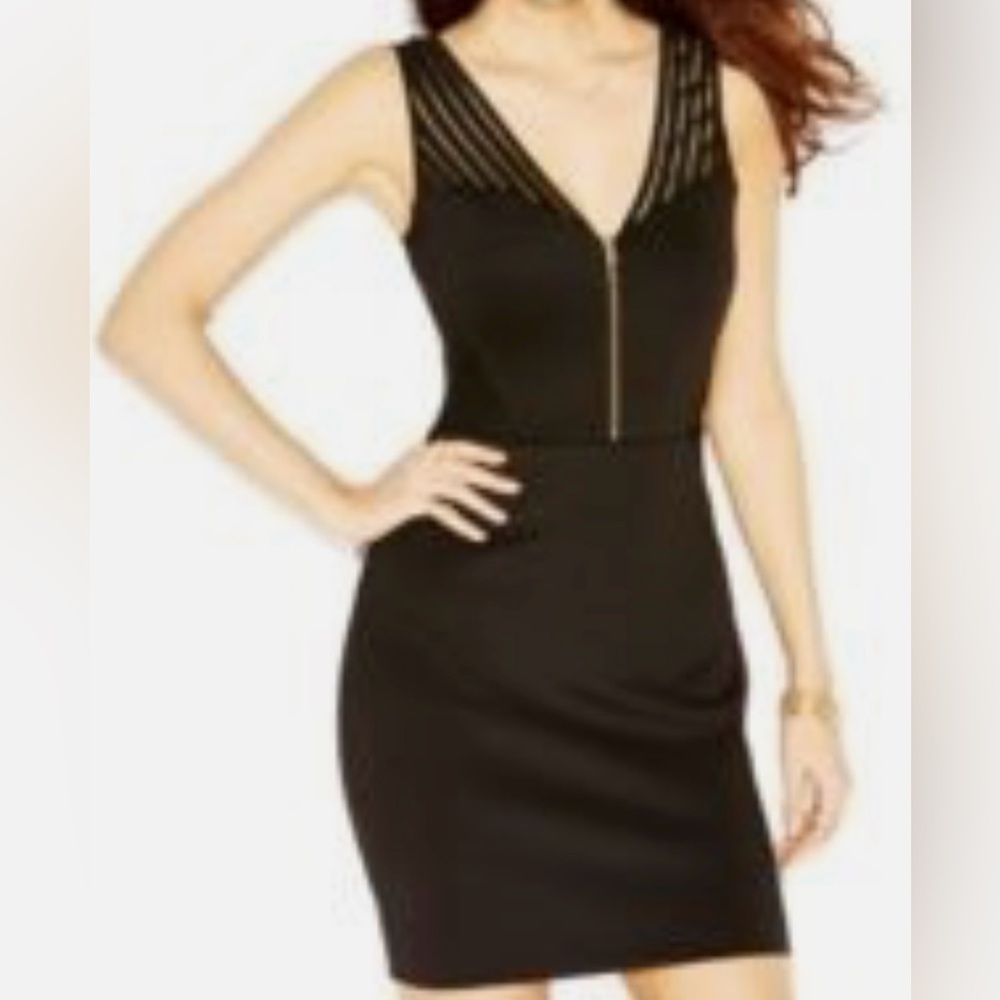 Guess Sleek Black Scuba Mini Dress with Front Zipper